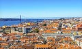 Tagus River Bridge April 25 Orange Roofs Lisbon Portugal Royalty Free Stock Photo