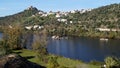 Tagus River, with the hilltop medieval Castle of Belver, overlooking the landscape, Belver, Portugal Royalty Free Stock Photo