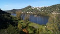 Tagus River, with the hilltop medieval Castle of Belver, overlooking the landscape, Belver, Portugal Royalty Free Stock Photo