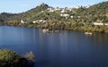 Tagus River, with the hilltop medieval Castle of Belver, overlooking the landscape, Belver, Portugal Royalty Free Stock Photo