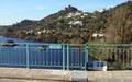 Tagus River, with the hilltop medieval Castle of Belver, overlooking the landscape, Belver, Portugal Royalty Free Stock Photo