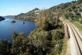 Tagus River, with the railway on the right bank, near Belver, Portugal Royalty Free Stock Photo