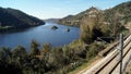 Tagus River, with the railway on the right bank, near Belver, Portugal Royalty Free Stock Photo