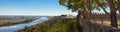 The Tagus River (Rio Tejo), the largest of the Iberian Peninsula, and the Leziria landscape seen from castle walls Royalty Free Stock Photo