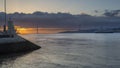Tagus river and 25th April bridge at dawn Royalty Free Stock Photo