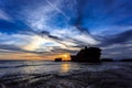 Tahah Lot Temple and ocean waves at sunset, Bali Royalty Free Stock Photo