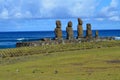 Moais at Ahu Tahai ceremonial complex near Hanga Roa, Rapa Nui Easter Island Royalty Free Stock Photo