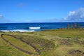 Moais at Ahu Tahai ceremonial complex near Hanga Roa, Rapa Nui Easter Island Royalty Free Stock Photo