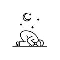 Tahajud Sujud Muslim praying at the night time. Simple monoline icon style for muslim ramadan and eid al fitr celebration