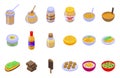 Tahini icons set isometric vector. Cuisine food