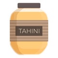 Tahini jar icon cartoon vector. Greek bread