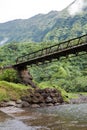 Tahiti. The bridge through the river in mountains.