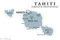 Tahiti, French Polynesia, part of Society Islands, gray political map