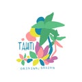 Tahiti island logo template original design, exotic summer holiday badge, label for a travel agency, element for design