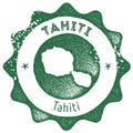 Tahiti map vintage stamp.