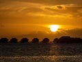 Tahiti resort overwater huts colorful sunset, villas and bungalow, French Polynesia Royalty Free Stock Photo