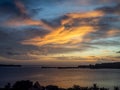 Tahiti resort overwater huts colorful sunset, villas and bungalow, French Polynesia Royalty Free Stock Photo