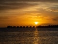 Tahiti resort overwater huts colorful sunset, villas and bungalow, French Polynesia Royalty Free Stock Photo