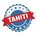 TAHITI text on red blue ribbon stamp