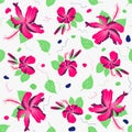 Tahitian repeated hibiscus rosa sinensis pattern for interior decoration, textile and toggery Royalty Free Stock Photo