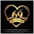 69 years anniversary golden. anniversary template design for web, game ,Creative poster, booklet, leaflet, flyer, magazine, invita
