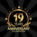 Nineteen years anniversary golden. anniversary template design for web, game ,Creative poster, booklet, leaflet, flyer, magazine,