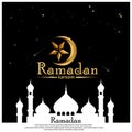 Ramadan Kareem gold beautiful greeting card with moon star icon