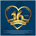 16 years anniversary golden. anniversary template design for web, game ,Creative poster, booklet, leaflet, flyer, magazine, invit