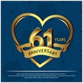 61 years anniversary golden. anniversary template design for web, game ,Creative poster, booklet, leaflet, flyer, magazine, invit