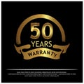 Fifteen year warranty golden label on black background - Vector
