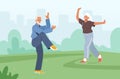 Tai Chi Classes for Elderly People. Senior Characters Exercising Outdoors, Healthy Lifestyle, Body Flexibility Training Royalty Free Stock Photo