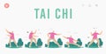 Tai Chi Landing Page Template. Elderly Woman Exercising for Healthy Flexibility and Wellness. Senior Character Workout