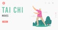 Tai Chi Moves for Elderly People Landing Page Template. Senior Female Character Exercising for Healthy Body Flexibility Royalty Free Stock Photo