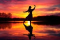tai chi silhouette against a vibrant sunset Royalty Free Stock Photo