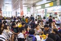 A busy lunchtime at Tai Po Hui Market cooked food centre, Hong Kong