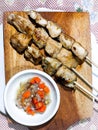 Taichan satay with onion sambal Royalty Free Stock Photo