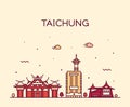 Taichung City skyline Taiwan vector linear style