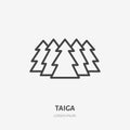 Taiga flat line icon. Vector thin sign of siberian forest, wild nature. Outline illustration for fir trees