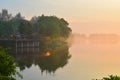 Taiji Misty Morning Serangoon Reservoir Singapore Royalty Free Stock Photo