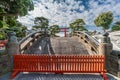 Taiko-bashi (Drum Bridge) and San no Torii gate at the entrance of Tsurugaoka Hachimangu shrine.