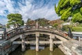 Taiko-bashi (Drum Bridge) and San no Torii gate at the entrance of Tsurugaoka Hachimangu shrine.