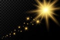 The tail of a flying comet, a bright flash of a star with glitter and dust, an explosion on a transparent background. Royalty Free Stock Photo