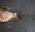 tail fresh crucian fish sprinkled with spices