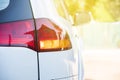 Tail lamp of the car.orange light turn signal before turn vehicle to the left direction.safty drive concept without accident Royalty Free Stock Photo