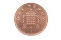 Tail of a 1 penny english coin on white background