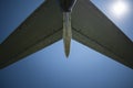 The tail of the plane. Hull, chassis, engines and propellers of an old plane. large, cargo, military aircraft with a large payload Royalty Free Stock Photo