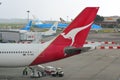 Tail of Qantas Airbus 330 at Changi Airport