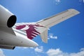 Tail and rear wing of Qatar Executive Bombardier Global 5000 business jet on display at Singapore Airshow 2012 Royalty Free Stock Photo