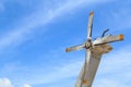 Tail rotor grey helicopter of Thai army on blue sky Royalty Free Stock Photo