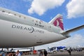 Tail section of Qatar Airways Boeing 787-8 Dreamliner at Singapore Airshow